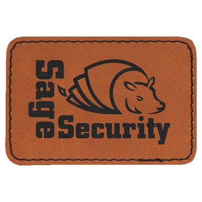 Rectangle Engraved Patch with Adhesive, Rawhide Faux Leather, 3" x 2"