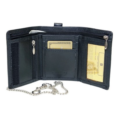 Ashlin Designer® Alden Men's Midnight Black Hipster Tri-Fold Chain Wallet