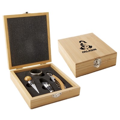 4 Piece Bamboo Wine Tool Set