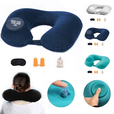 Inflatable Travel Pillow Eye Mask Earbuds Set