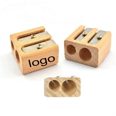 Eco-Friendly Double Holes Beech Wood Pencil Sharpener