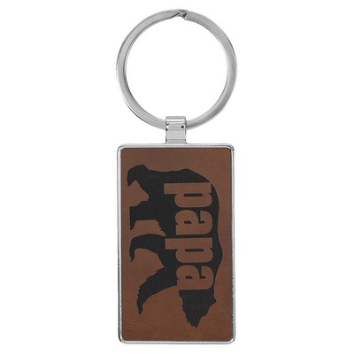 2 3/4" x 1 1/4" Leatherette/Metal Dark Brown Rectangle Keychain