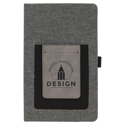 5 1/4" x 8 1/4" Gray w/Gray Leatherette Journal with Cell/Card Slot