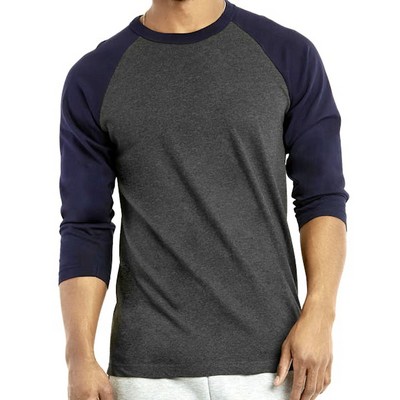 Men's 3/4 Sleeve Baseball T-Shirt - 2XL, Navy/Charcoal (Case of 20)