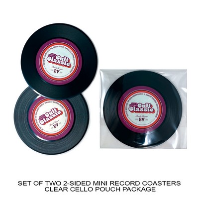 2-Sided Mini Record Coasters - Set of 2 - Clear Cello Pouch (No Imprint)