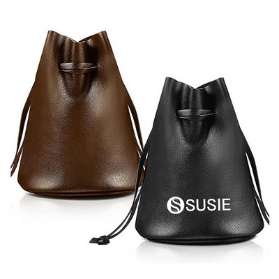 Faux Leather Drawstring Pouch