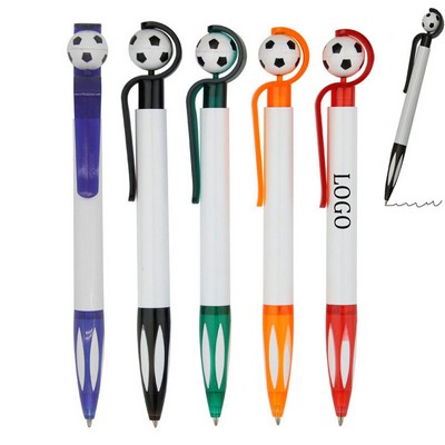 Click Action Soccer Shape Ballpoint Pen w/Rubber Grip Section