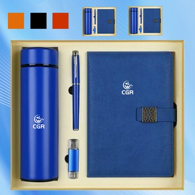 Business 4 Pieces Set Corporate Promotional Items: Tumbler, Notebook, Journal Pen, and USB Drive