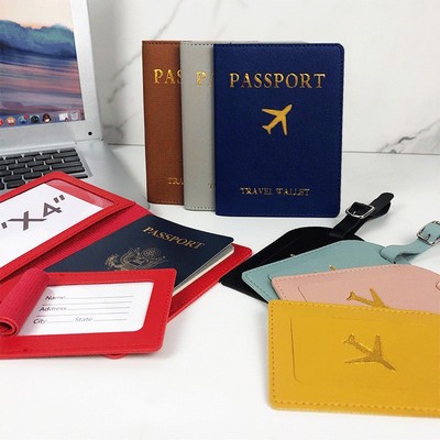 Hot Stamped PU Leather Passport Holder & Luggage Tag Set