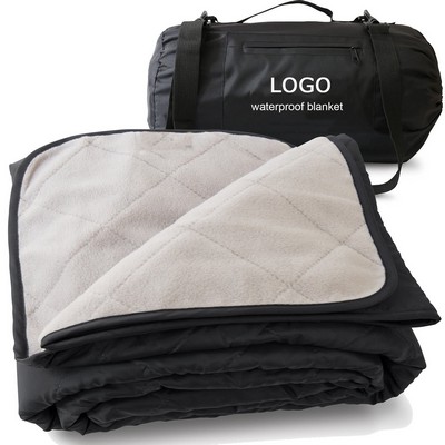 Portable Waterproof Polar Fleece Camping Blanket w/Tote Bag