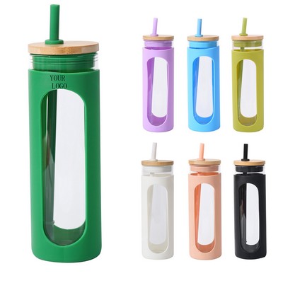 20oz/600ml Glass Water Bottles with Straw