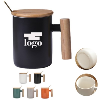 Solid Wood Handle Ceramic Mug