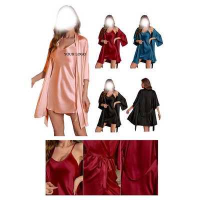 Women's Satin Robe Lace Silk Kimono