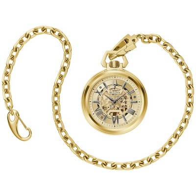 Bulova® Men's Sutton Stainless Steel Pocket Chain Watch w/Gold-Tone Dial