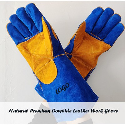 14" Heat Resistant Cowhide Leather Work Gloves With Lining