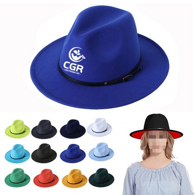 Wide Brim Fedora Hats with Classic Belt