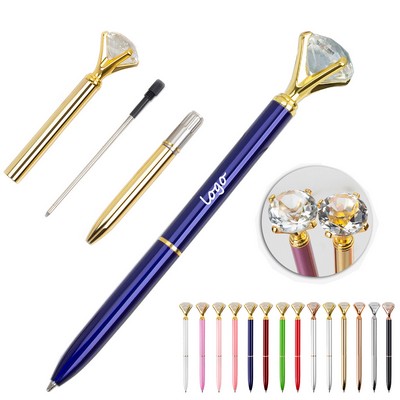 Large Crystal Diamond Metallic Finish Ballpoint Pen