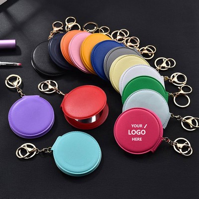 PU Leather Pocket Makeup Mirror Key Chain