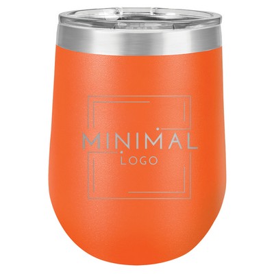 Orange Stemless Tumbler, 12 oz. Insulated Polar Camel with Clear Lid