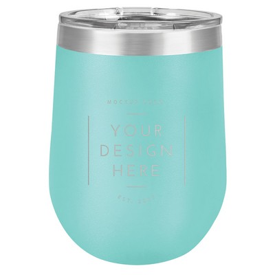 Teal Stemless Tumbler, 12 oz. Insulated Polar Camel with Clear Lid