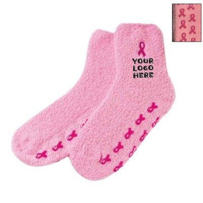 Pink Ribbon Plush Fuzzy Sock