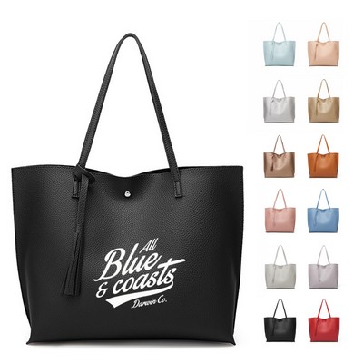 Ladies PU Leather Tassel Tote Bag