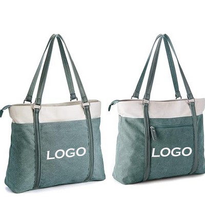 Women Laptop Tote Bag For Work Lightweight Splice Canvas