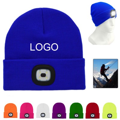 Solid Color Cuff Beanie with LED Headlamp