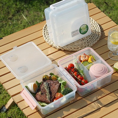 Transparent Portable Three Compartments Plastic Lunch Box