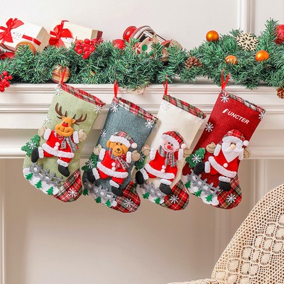 Christmas Stockings with Santa Snowman, Xmas Ornaments for Fireplace Tree Hanging