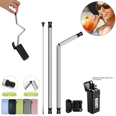 Foldable Metal Straw With Pop-up Case