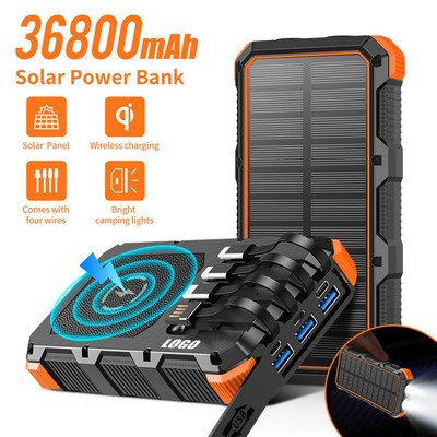 Multi-Output 36800mAh Wireless Solar Power Bank with Flashlight