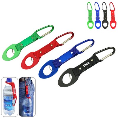 Functional Carabiner Keyring Bottle Holder with Strap and Metal Plate