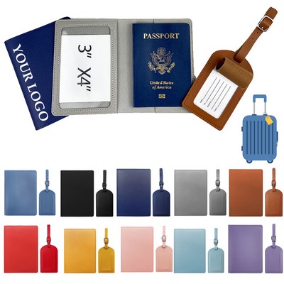 PU Leather Passport Cover Luggage Tag Set