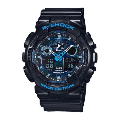 G-Shock Mens Ana-Digi Black Resin Watch Blue Camouflage Dial