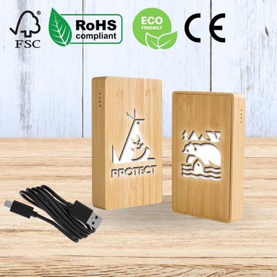 EcoTech Eco-Friendly 5000mAh Bamboo Power Bank with Light-Up Logo