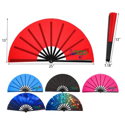 Large Folding Hand Rave Fan Nylon Cloth Foldable Hand Rave Fan