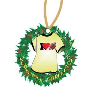 I Love Football T-Shirt Wreath Ornament w/ Black Back (4 Square Inch)