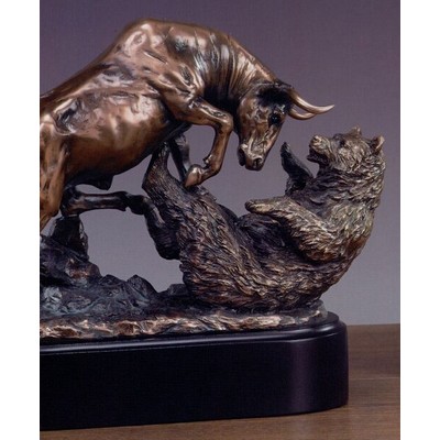 Bull Fighting Bear Trophy w/Oblong Base (10"x9.5")