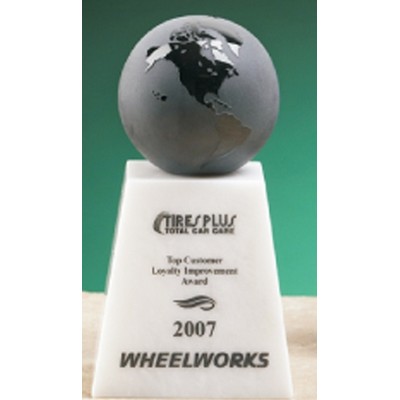 7" Black Stone Globe on Marble Base Award