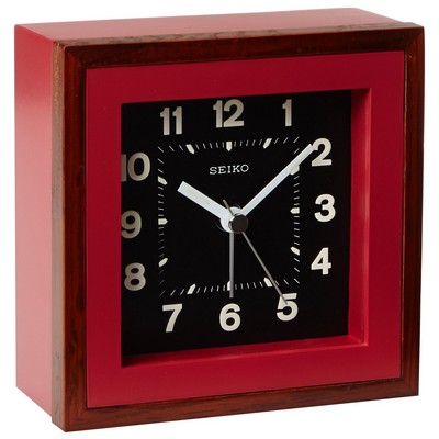 Seiko Japanese Quartz Red Wooden Case Alarm Clock