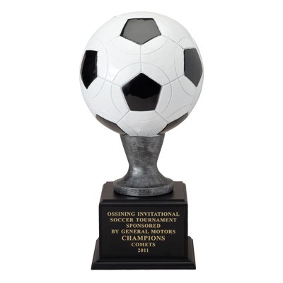 16" Resin Soccer Trophy w/Pedestal on Wood Base