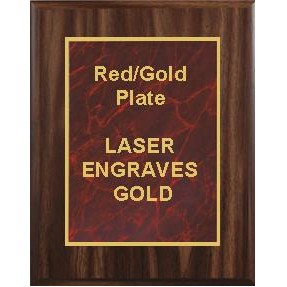 Walnut Plaque 8" x 10" - Marbelized Red/Gold 6" x 8" Designer Plate