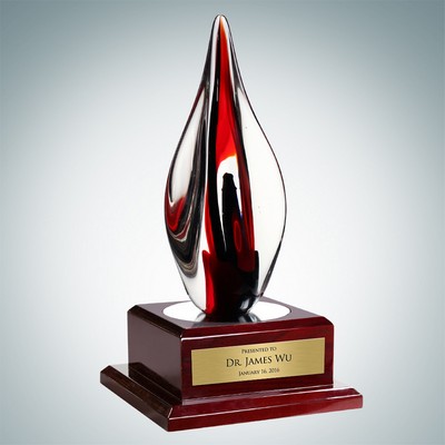 Art Glass Red Contemporary Award w/ Rosewood Base