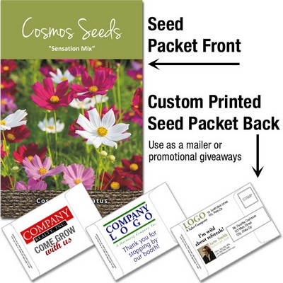 Cosmos "Sensation Mix" Seeds/ Mailable Seed Packet - Custom Printed Back