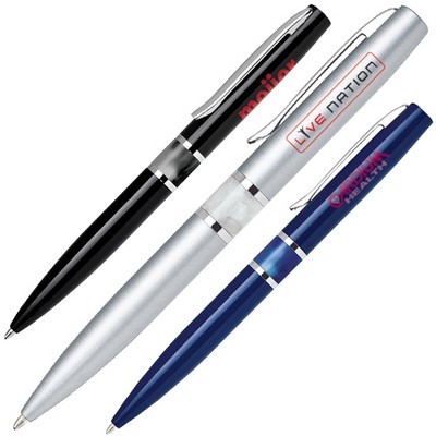 Aluminum Twist Action Ballpoint Pen w/ Lustrous Enamel Body & Acrylic Centered Band