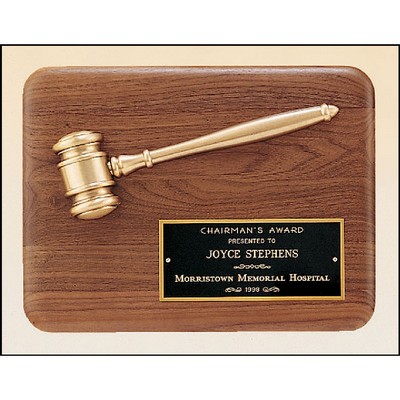 Walnut Plaque with Antique Bronze Gavel 9x12