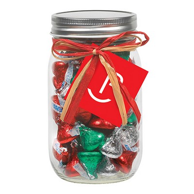 16 Oz. Glass Mason Jar w/ Raffia Bow (Hershey's® Holiday Kisses®)