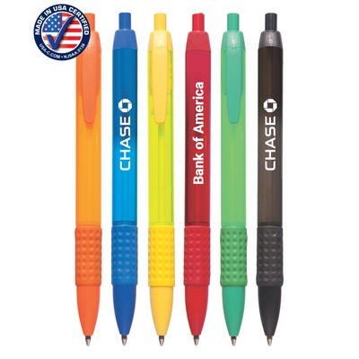 Union Printed - USA Made - Wide Body Click Pen with Translucent Colored Trim and Rubber Grip - 1-Col