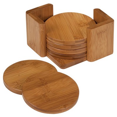 3.75" Bamboo Round 6-Coaster Set with Holder